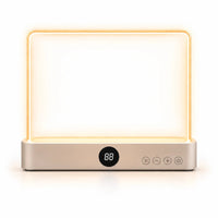 KYRENA Leselicht in Weiß, Vorderansicht – flache LED-Leuchtplatte mit Display, Dimmer und Timer