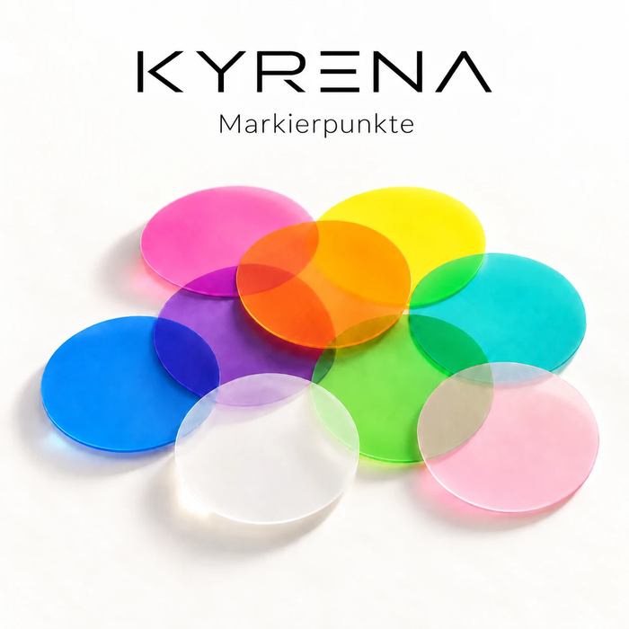 KYRENA Markierpunkte – runde Folienpunkte in acht Farben und transparent, übereinandergelegt