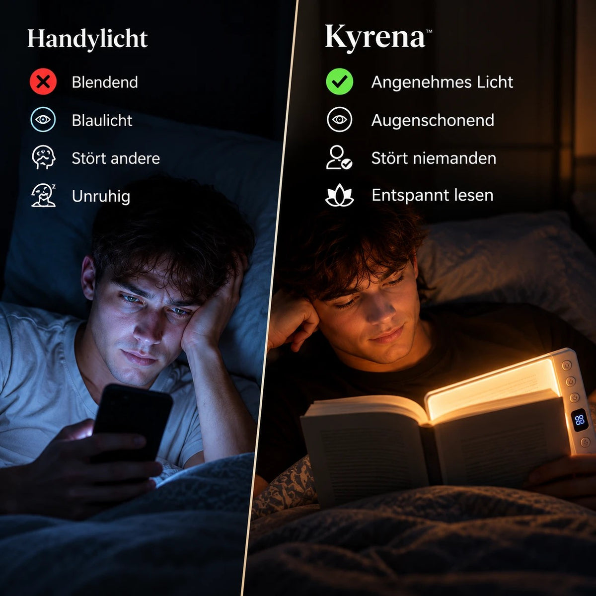 Handylicht im Vergleich zum Kyrena Leselicht